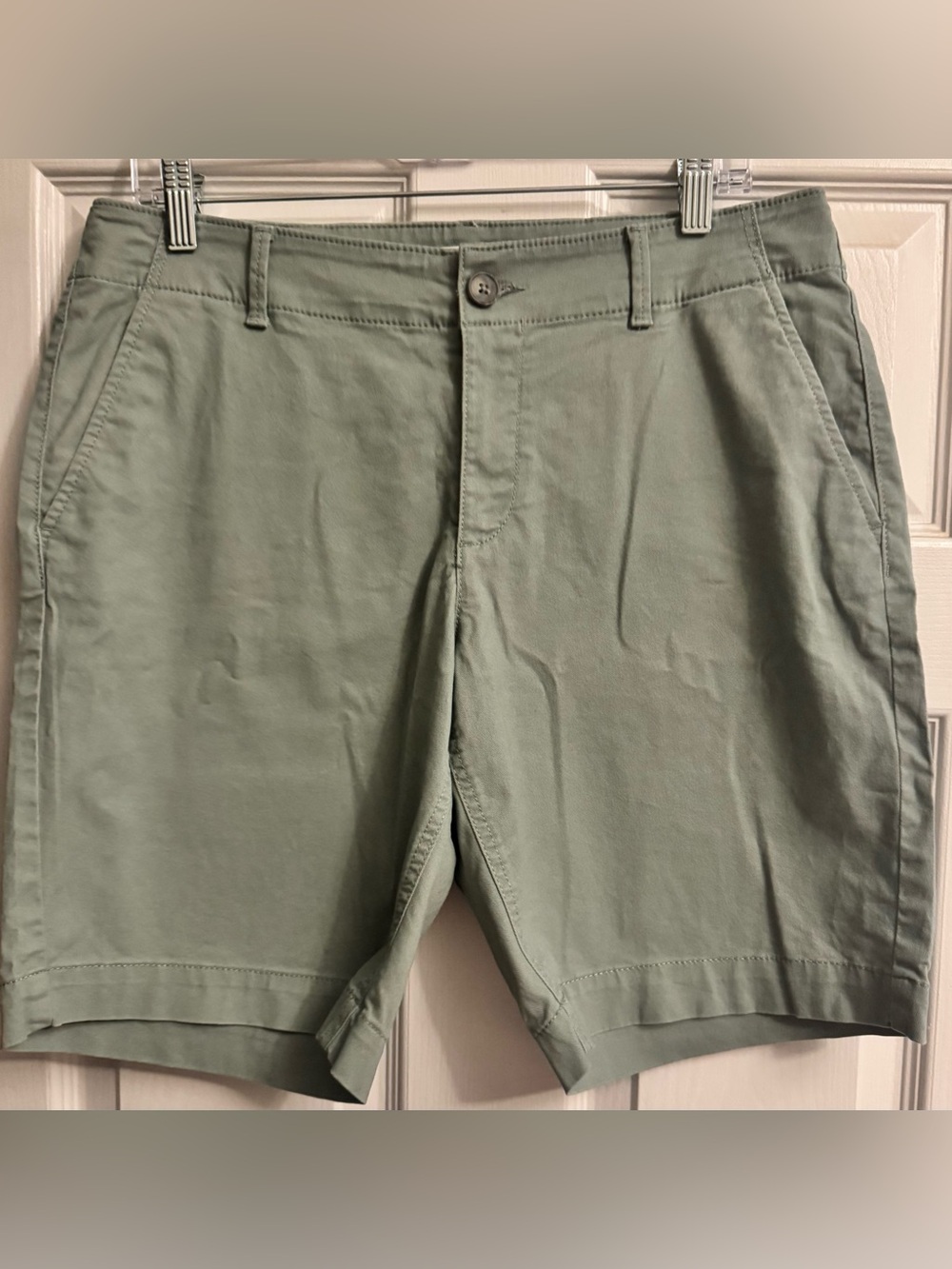 LOFT  Bermuda Light Sage Green Flat-Front Shorts